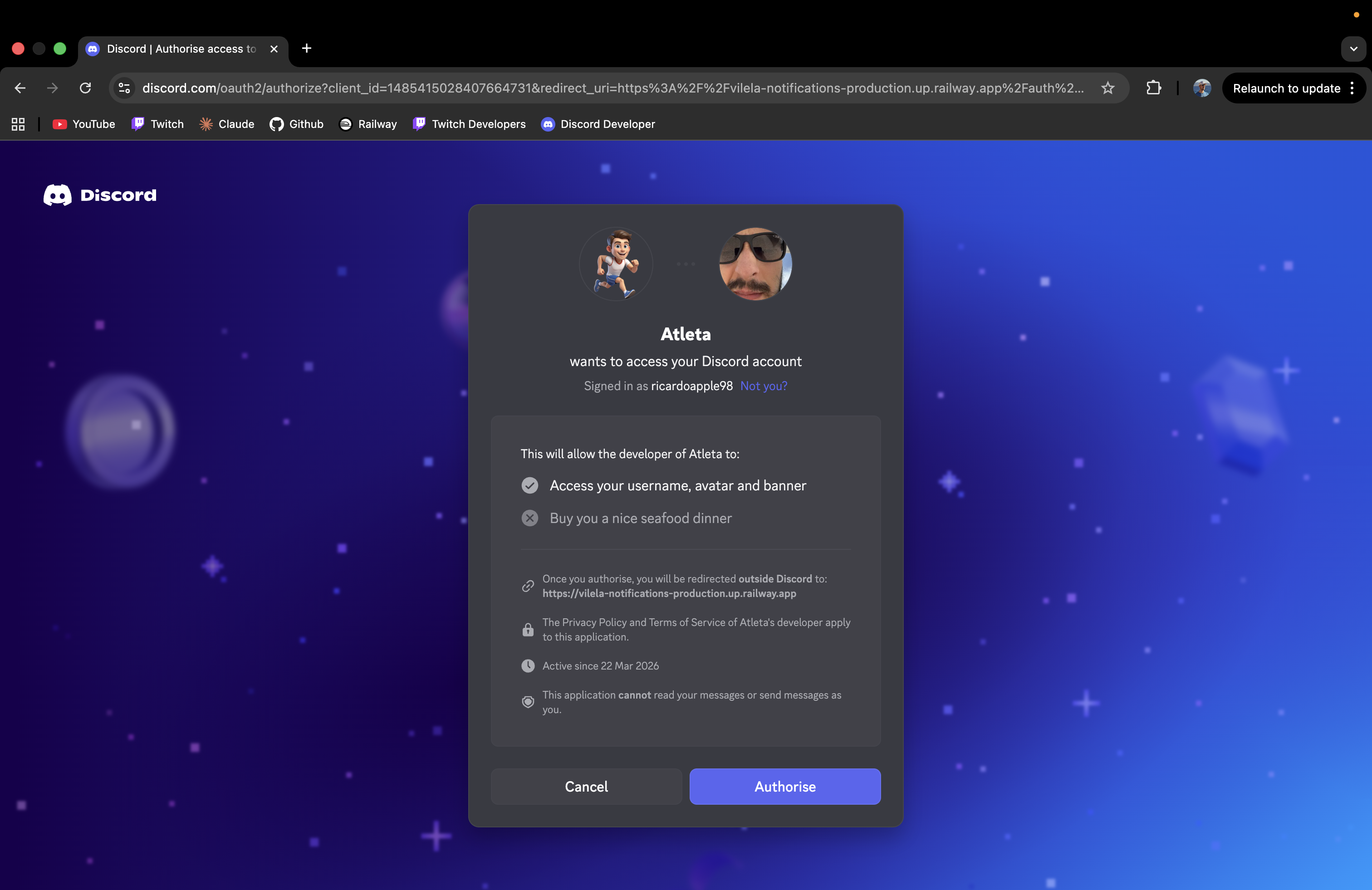 Discord authorization page