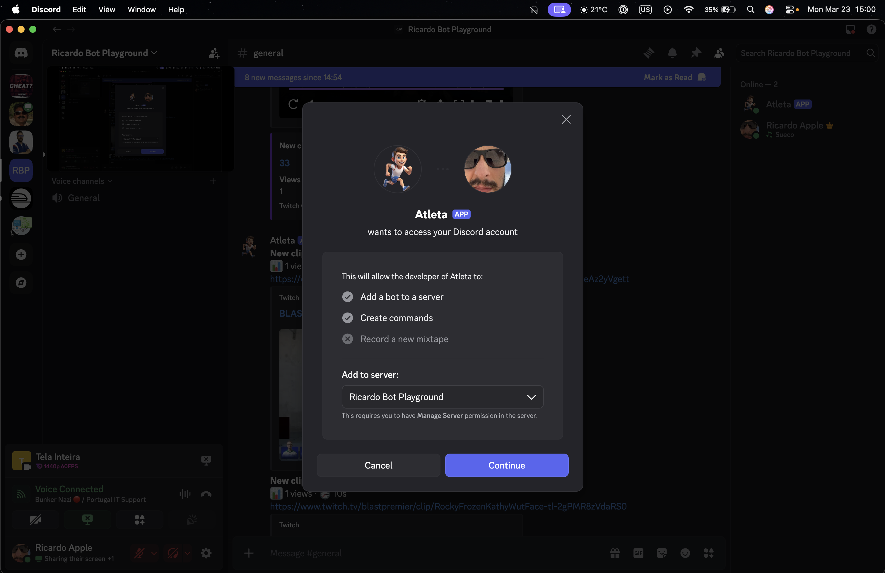 Discord — Select a server to add the bot